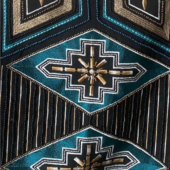 H&M Bloggers favorite Embroidered Beaded Fringe Mini Skirt Sz 10 Geometric Boho - Picture 9 of 11